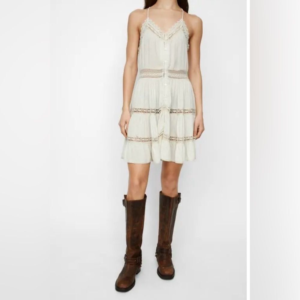 Nasty Gal Lace Dobby Button Front Mini Dress in Ecru - Size 10